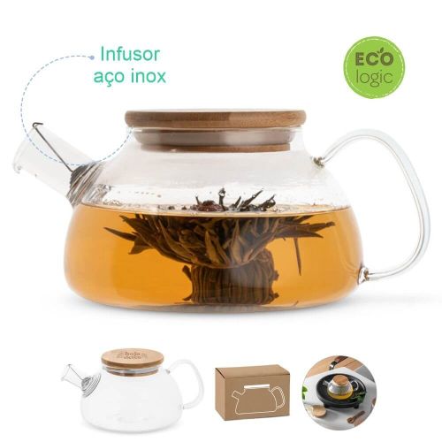 Bule de vidro 750ml com infusor aço inox personalizado para brindes Snead 94238