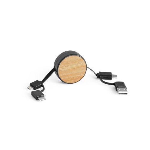 Cabo retrátil bambu personalizado para brinde 97091 Rubins