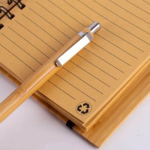 Caderno com caneta em bambu personalizados