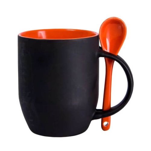 Caneca Mágica Cerâmica Com Colher Interior Colorido 325ml