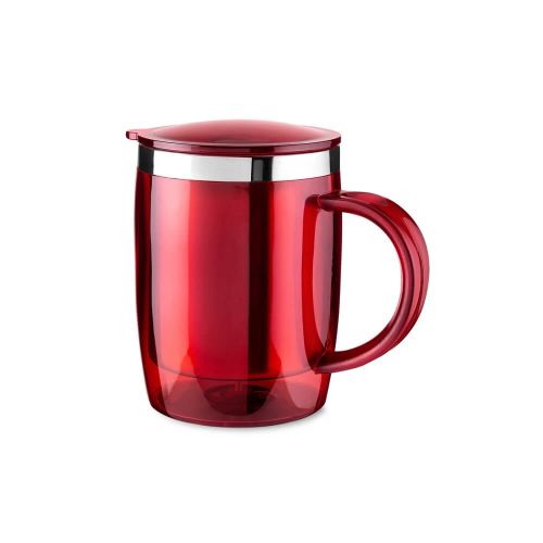 Caneca em plástico translúcido e  inox personalizada