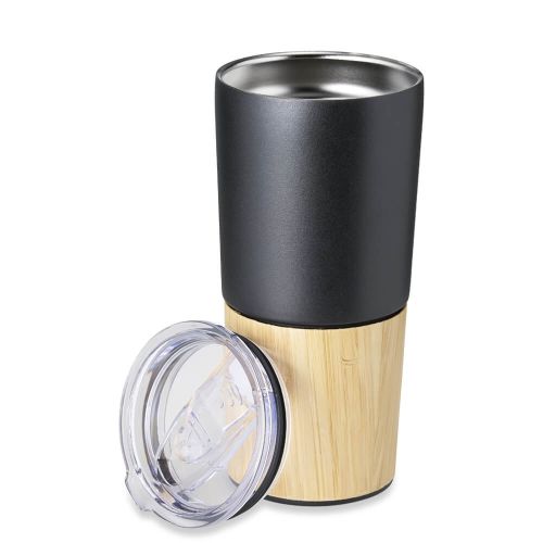 Copo térmico inox e bambu personalizado para brindes