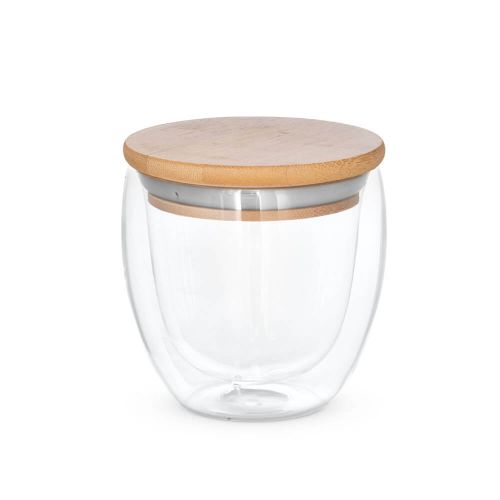 Copo de vidro isotérmico com tampa bambu 250 ml  personalizado para brindes Ecuador 94766