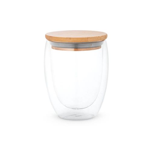 Copo de vidro isotérmico com tampa bambu 350 ml  personalizado para brindes Ecuador 94767