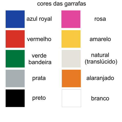 opção de cores das garrafas
